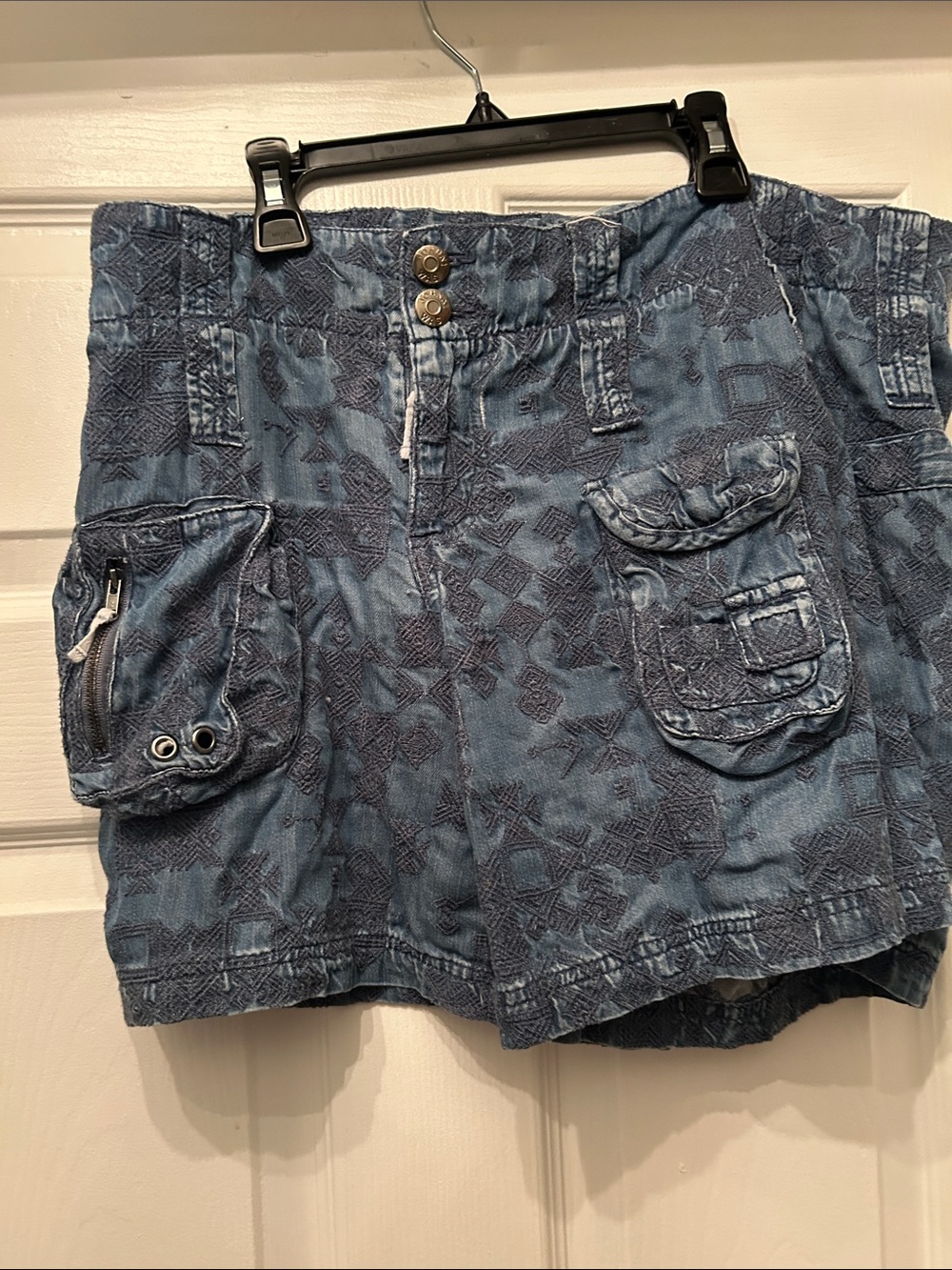 Johnny Was Blue Embroidered Cargo Shorts